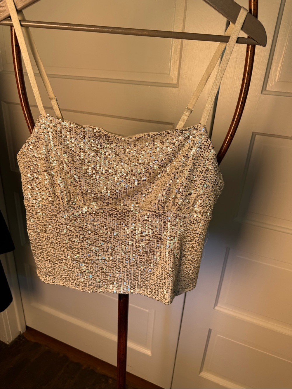 NWT Sequin Corset stretch Cami Top L 12-14 Champagne Silver Party no boundaries